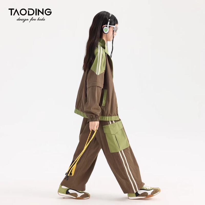 Girls' Spring Autumn Color-Blocked Utility Two-Piece Set