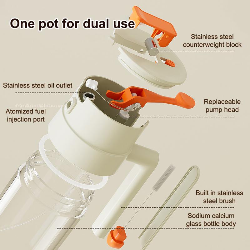 470/650ml 2 In 1 Oil Spray Bottle With Pour Spout Leakproof Multifunctional Large Capacity Glass Oiler Kitchen Cooking Accessory