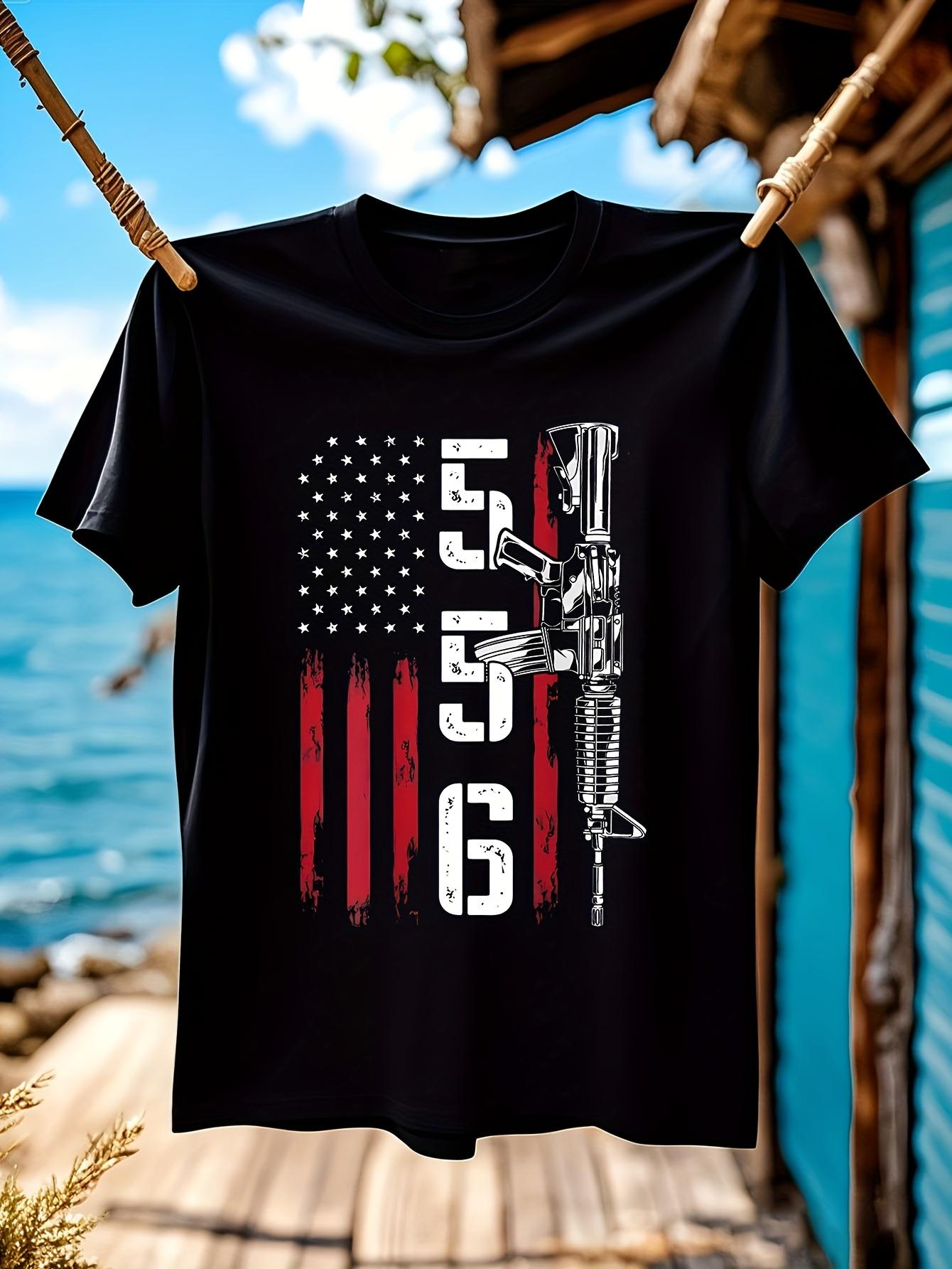 Patriotic AR-15 Rifle & American Flag Graphic T-shirt - 2nd Amendment Right to Bear Arms Design XXL