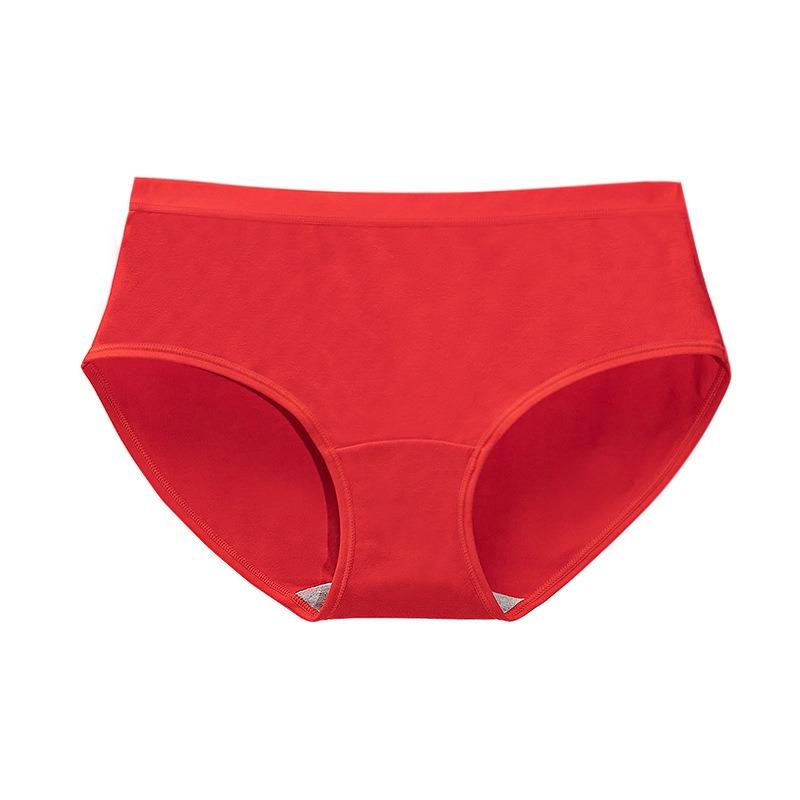 Red Antibacterial Cotton Crotch Mid Waist Plus Size Triangle Underwear For Wedding
