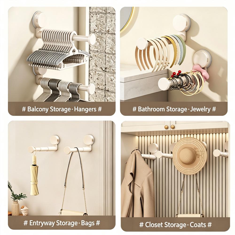 Suction Cup Hanger Organizer Retractable Adjustable Length Folding Rack Multi-function No-Drill Hanger Storage Rack Home Use