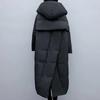 Hooded Women Solid Long Parkas Korean Loose Casual Regular Splice Cardigan Full Sleeve Thick Mid Length Coats Autumn Winter