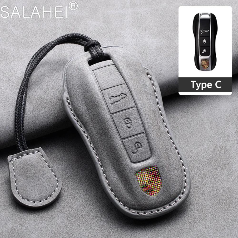 Leather Car Key Cover Case Shell Bag for Porsche Panamera Carman Macann Bobst Cayenne 911 981 991 970 996 Keychain Accessories