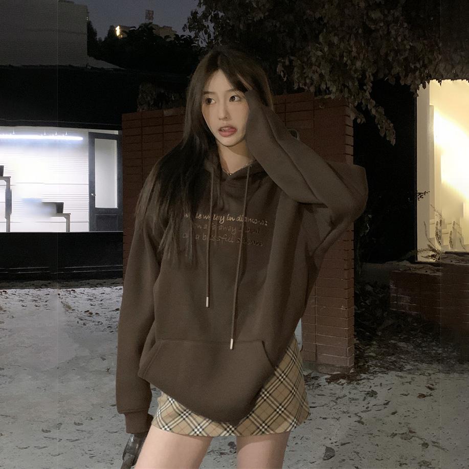 Women Long Sleeve Hooded O Neck Loose Pullovers Female Tops Solid Color Sweatshirts