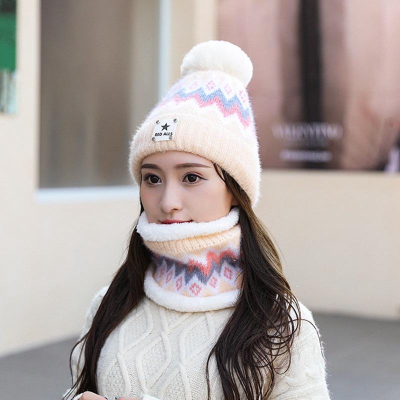 Autumn And Winter Hat Scarf All-In-One Cute Cycling Padded Knitted Warm Cap Versatile Winter Woolen Cap Ear Protection Scarf