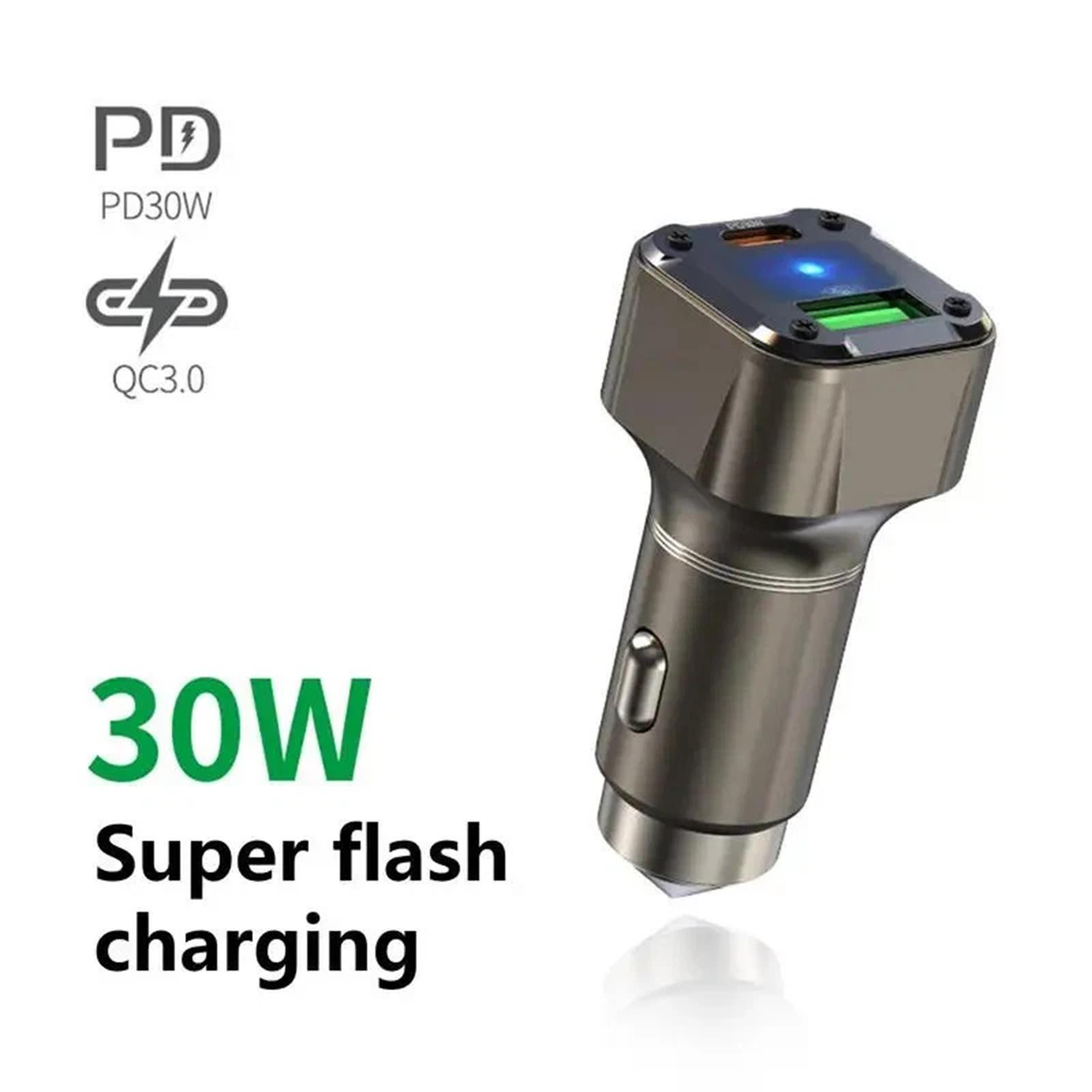

12V USB Car Charger Type C PD 30W Fast Charging Adapter One Size
