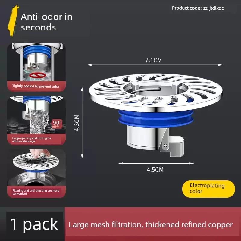 Large Filter Net Anti-Odor Floor Drain Bathroom Sewer Anti-Odor Device Sealing Cover All-Copper Universal Inner Core Anti-Odor