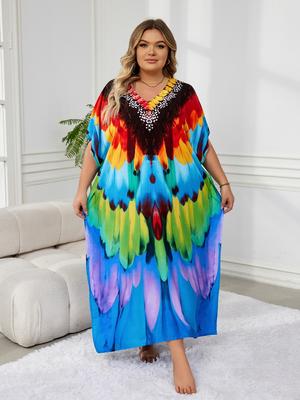 Flattering Women's Kaftan Bohemian Colorful Robe Relaxed Plus Size Moo Moo Dress Fresh Dress Vacation Party Long Dress Outfit Q1594