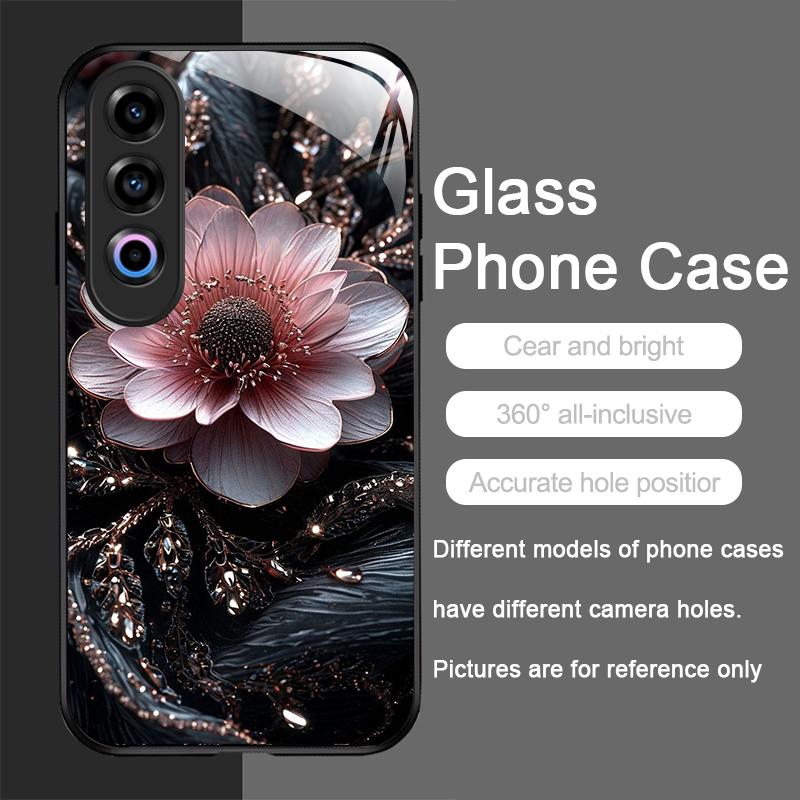 Vintage Floral Stylish Lotus Flower Tempered Glass Phone Case for OnePlus 13R 12 11 10 9 Nord CE4 3 2 Lite ACE2 ACE3 Pro Covers