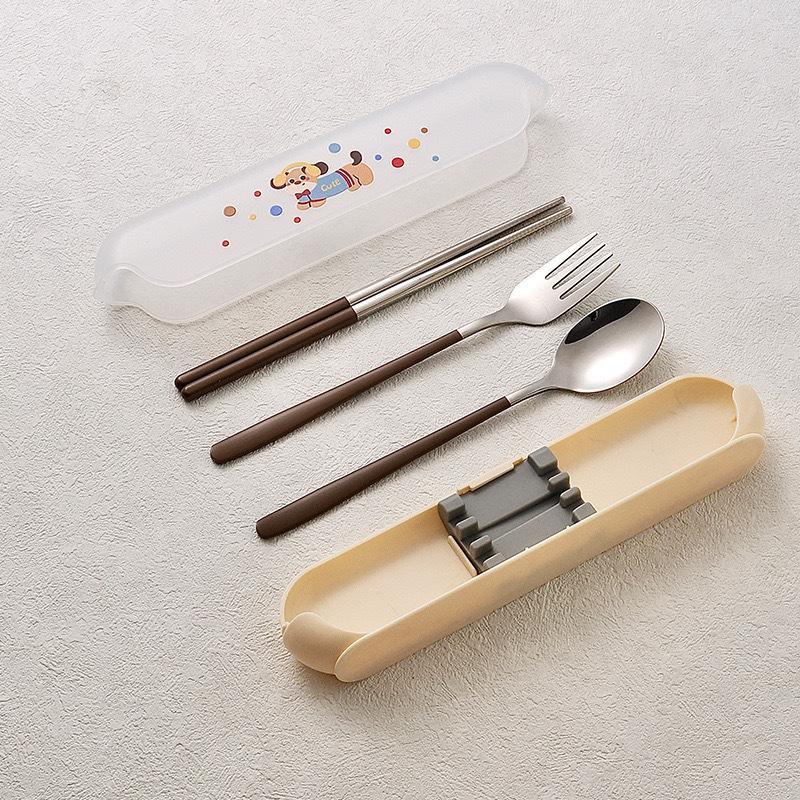 Portable Tableware Cartoon Love Fork Spoon Chopsticks Student Party Office Workers Travel Spoon Chopsticks Portable Box