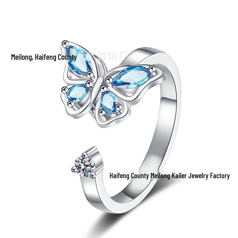 Rotatable Butterfly Open Ring: European & American Minimalist Jewelry for Women