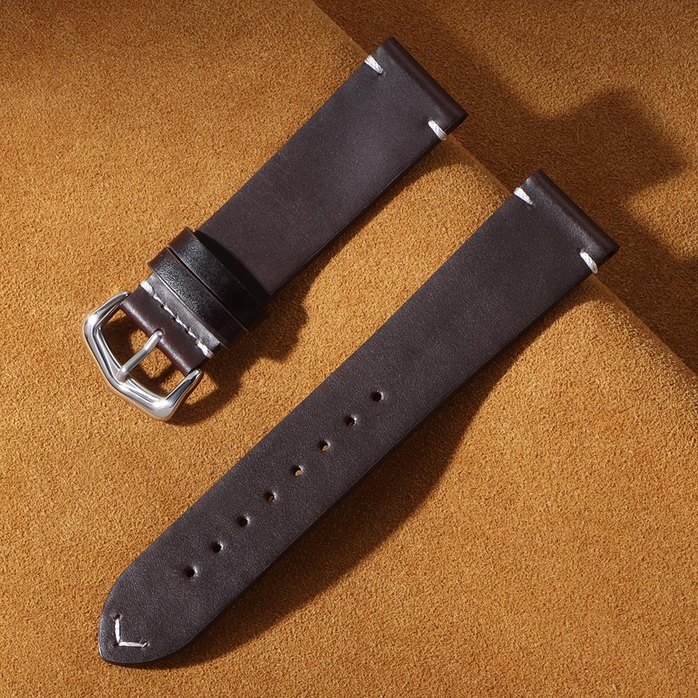 Handmade Stitching Cowhide Strap for Omega Bracelet Vintage Oil Wax Leather Watch Band 18/19/20/21/22/24mm for Seiko Wristband