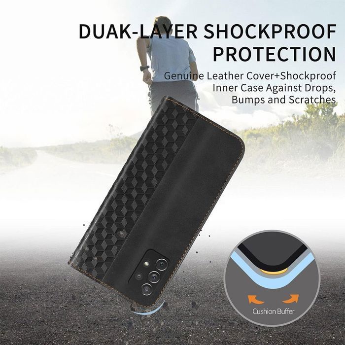 Coque de protection - BOOLING - pour Samsung Galaxy A36 5G - Cuir Synthétique Noir - Motif Mosaïque - Antichoc