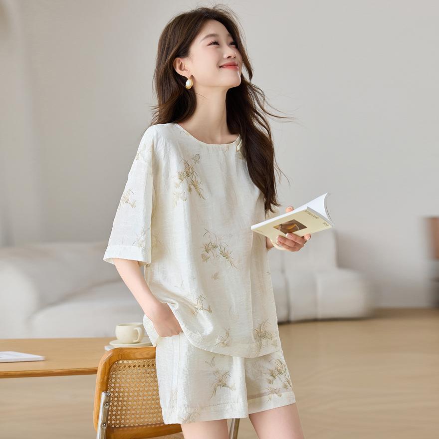 Tencel Shorts Set Women's Summer New Fashion Middle-aged Loose Large Size Two-piece Set