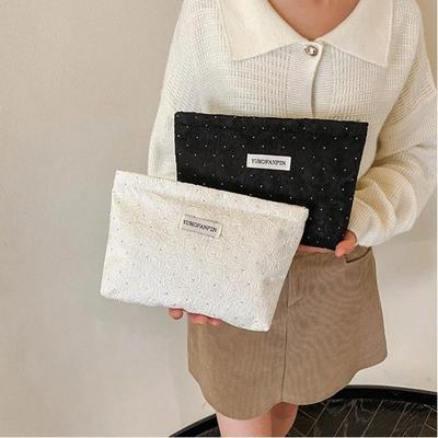 Portable Zippered Makeup Bag Flower Pattern Large Capacity Cosmetic Pouch Multi-purpose Solid Color Storage Bag Outdoor