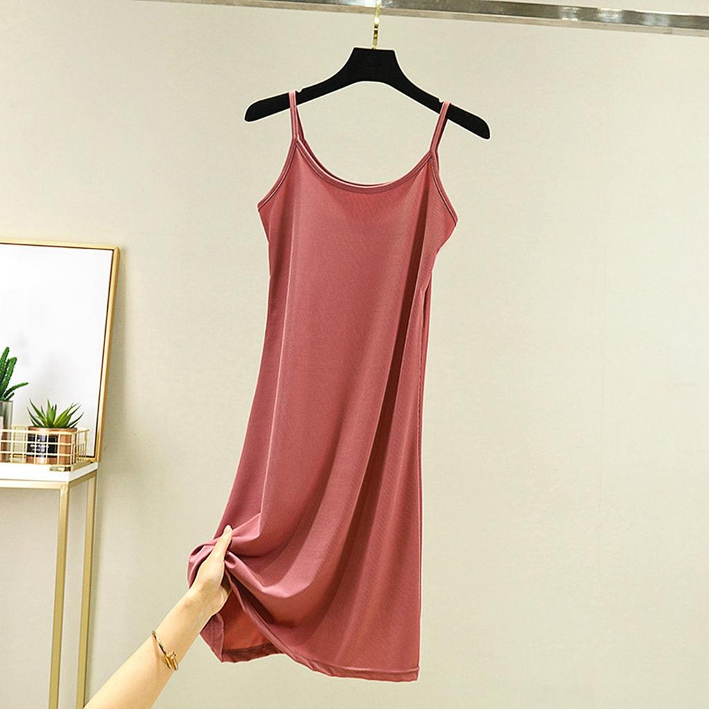 Women's Loose Casual Nightgown With Camisole And Short Solid Color Bottom Dress Underneath