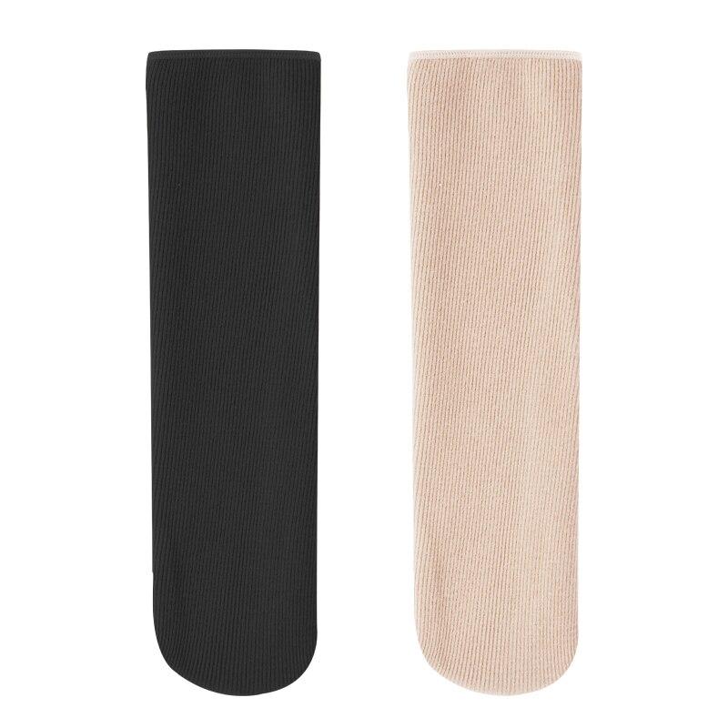 2 par damstrumpor för vintern, stickade, förtjockade, enfärgade, varma, andningsbara, mellanhöga, avslappnade golvstrumpor