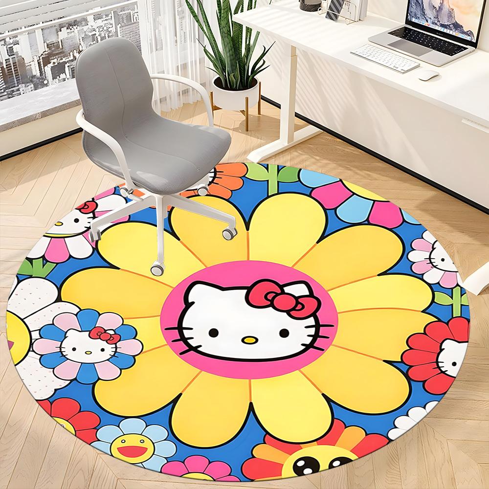 1 Stück Hello Kitty Stuhlteppich für das Büro, rutschfest, weich und bequem, Teppich für Büro, Gaming, leichte runde Bodenmatte