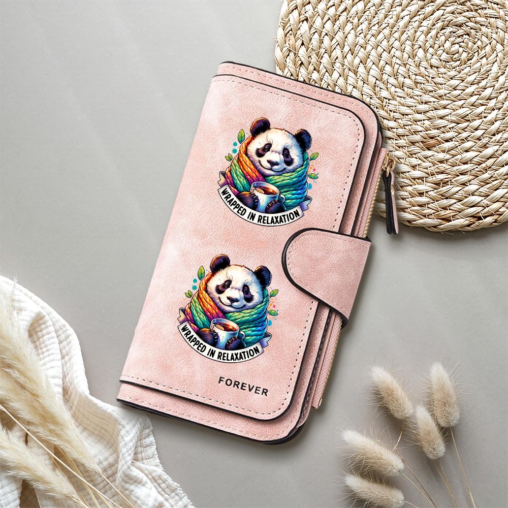 Cute Panda Printed Long Wallet Casual Large Capacity Faux Leather Purse