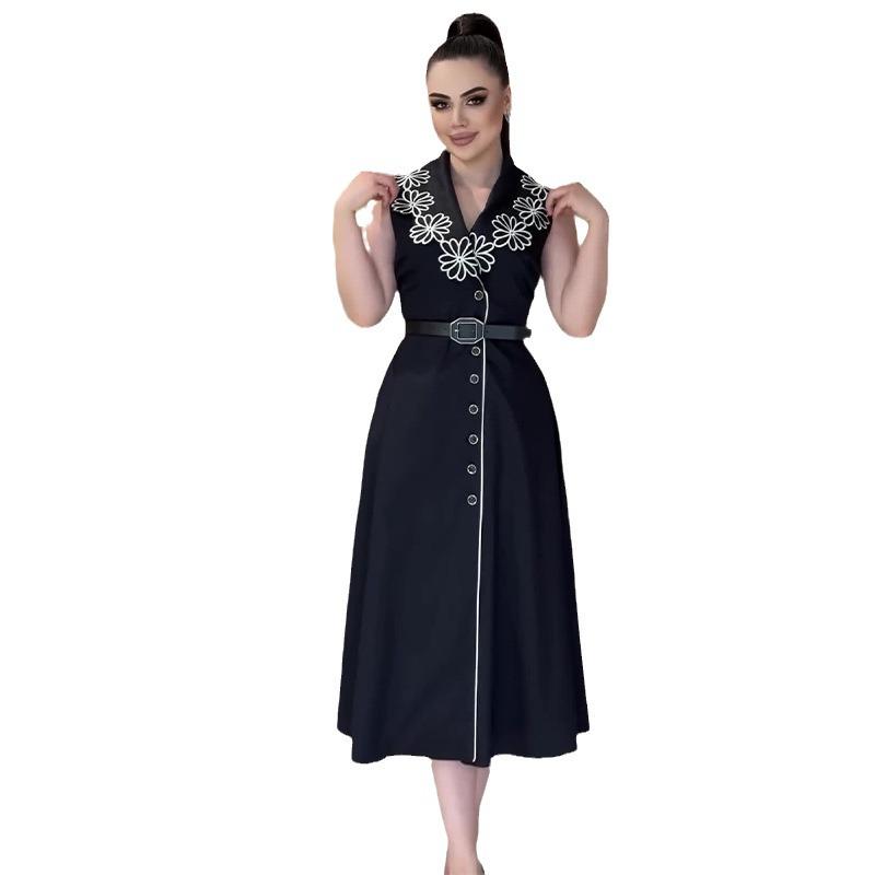 2024 French Retro Print Sleeveless Casual Dress for Women