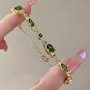 Elegant Ellipse Green Zircon Bracelets for Women Light Luxury Rhinestone Flowers Chain Bracelets Charms Party Jewelry Gift