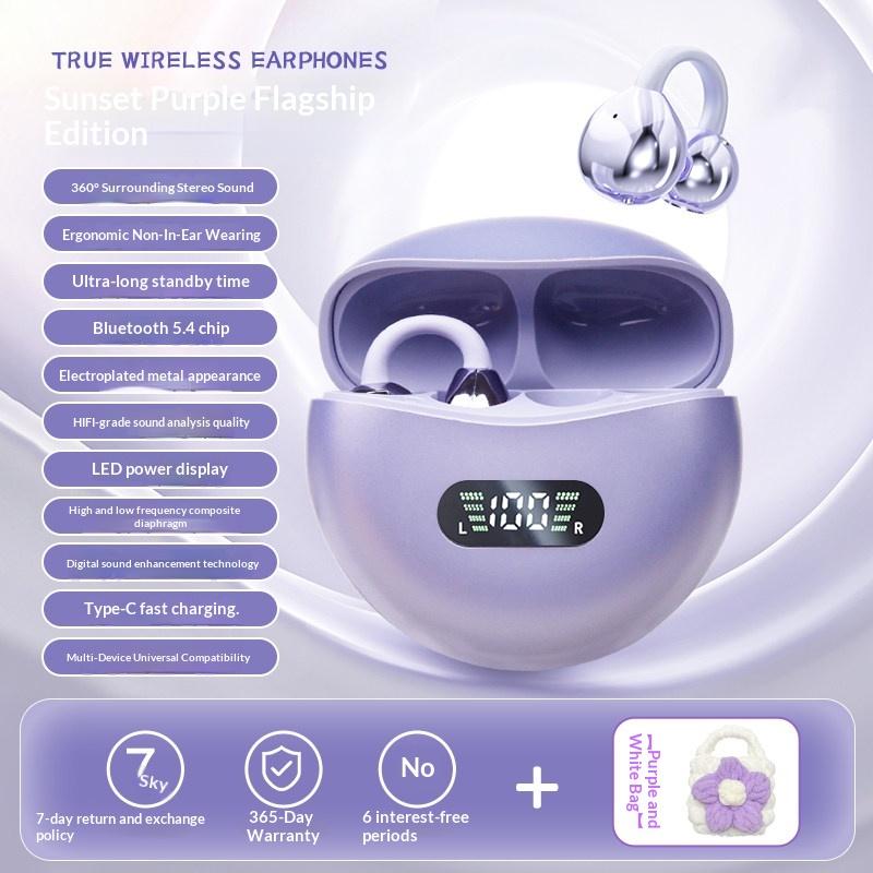 New M79 Earphones Wireless Bone Conduction HIFI Bluetooth 5.4 Earbuds Clip On Ear With Mic Digital Display Waterproof Sport