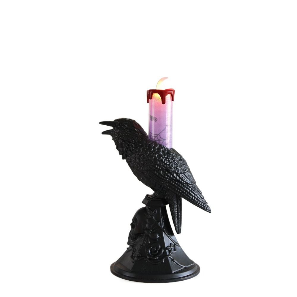 Realistic Black Crow Statue Glowing Candlestick Luminous Table Lamp Raven LED Candles Bar