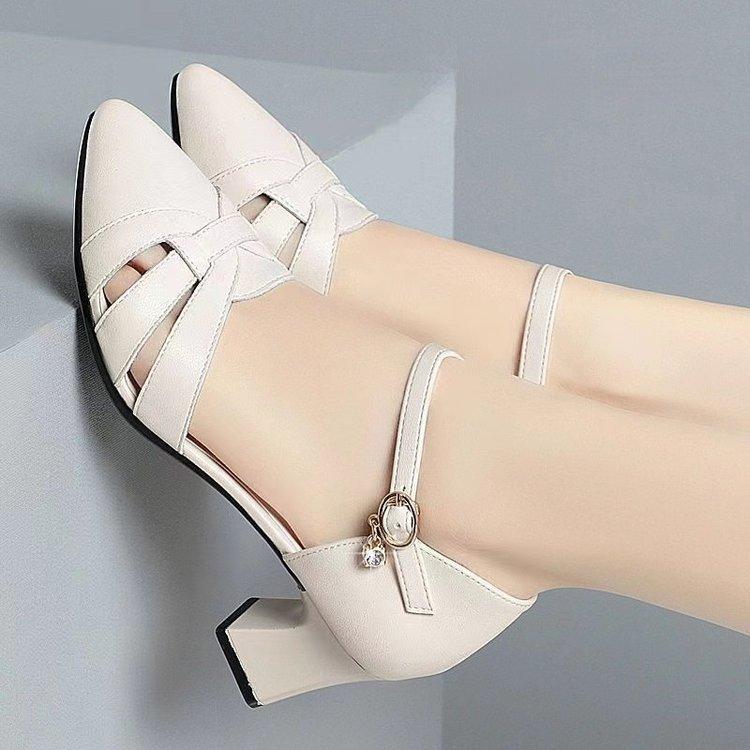 

Летние остроносые сандалии на толстом каблуке женские мягкая подошва летний средний каблук модный темперамент с юбкой женская обувь 40