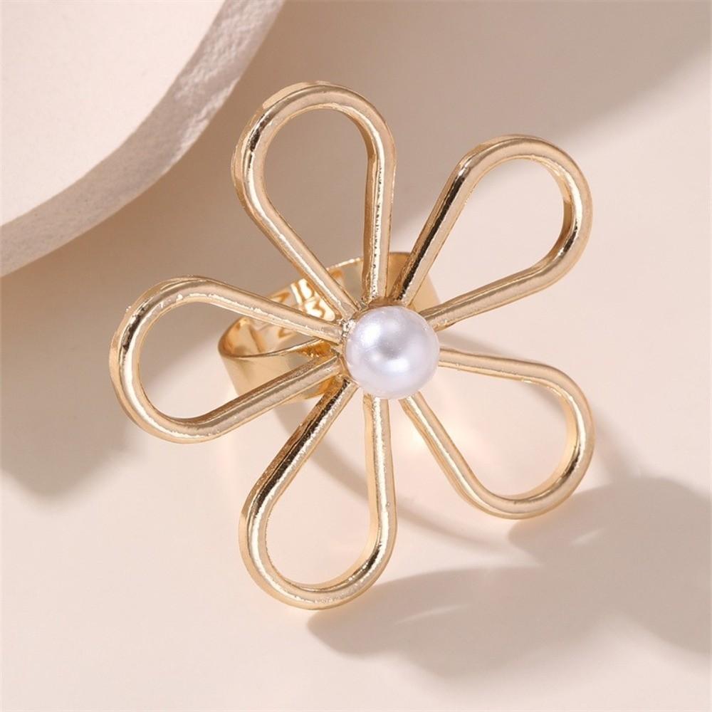 Exaggerated Starfish Ring Flower Shape Flower Ring Romantic Pearl Ring Perfect Gift