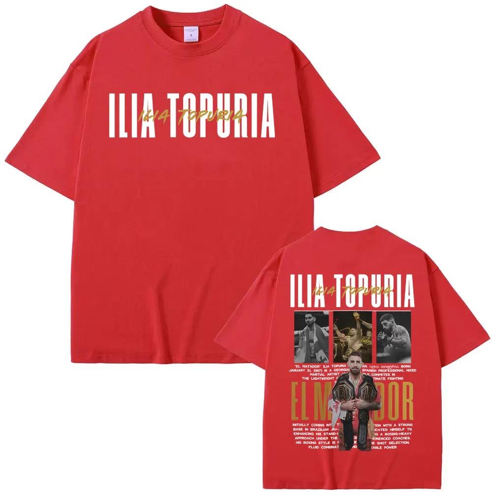 Ilia Topuria El Matador Campione UFC Maglietta Oversize Double-Sided MMA Fighting Grafica Retro Streetwear Unisex Casual Maglietta Nera