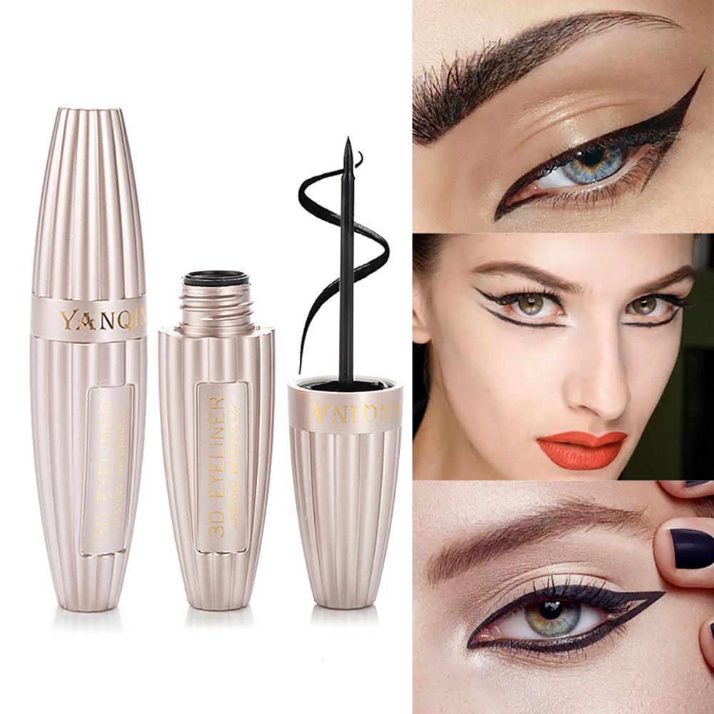 3D Likit Eyeliner Pürüzsüz Uzun Ömürlü Bulaşmaya Karşı Dayanıklı Su Geçirmez Eyeliner Aplikatörü Siyah Eyeliner