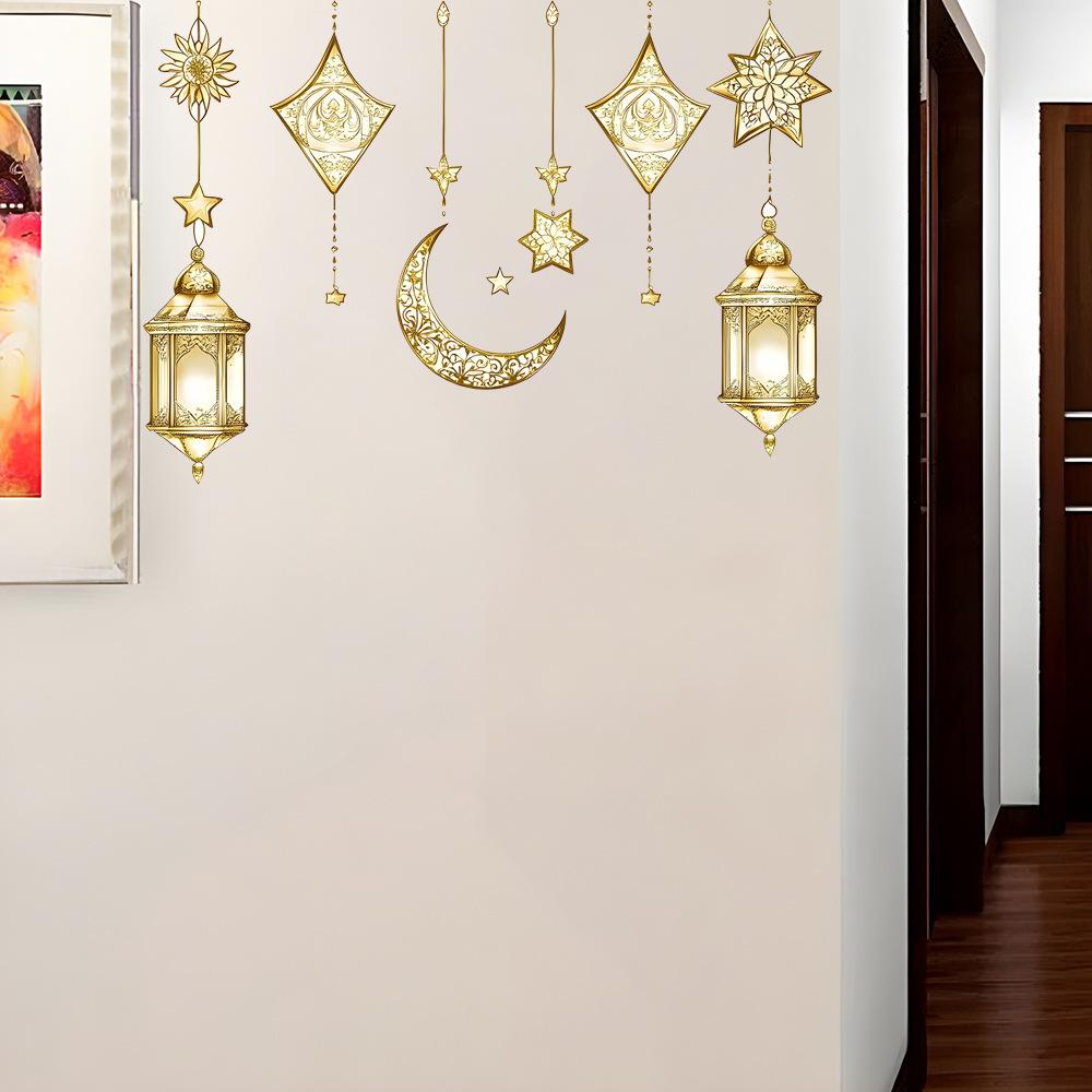 Style Golden Chandelier, Star Moon Wall Sticker Window Sticker Door Sticker Holiday Home Decoration Sticker Pvc Self Adhesive