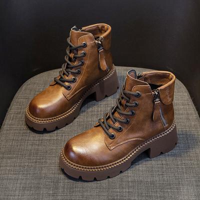 Autumn Leather Martin Boots Women's Thick-soled Wind Short Boots Spring and Autumn Skinny Boots