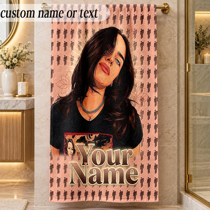 Beach TowelBillie Eilish Custom Name Text Personalized Soft Towel for Beach Pool Indoor Home Decor Gift