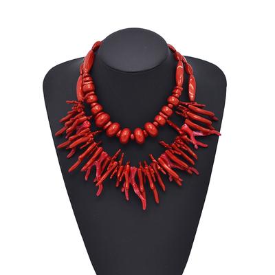 2024 Nouveau ZAA Vintage Collier Corail Rouge pour Femmes Boho Style Déclaration Rétro Indien Bijoux Colliers Ras Du Cou Cadeaux De Fête De Vacances