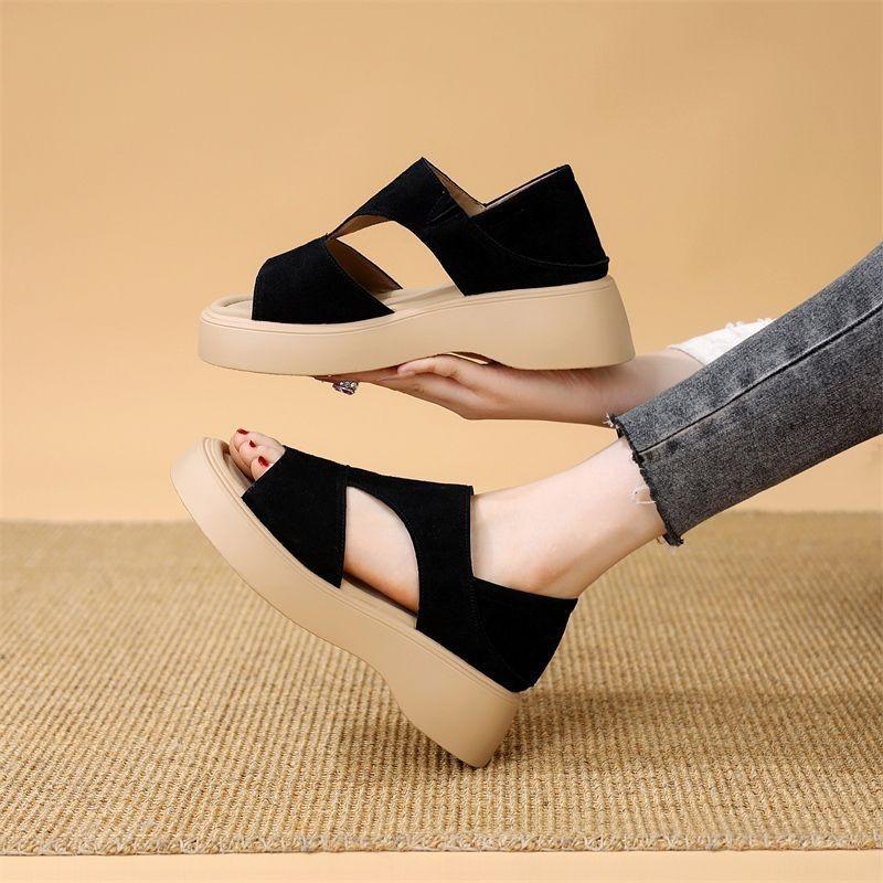 Summer New Women's Korean Style Platform Slip-On Beach Sandals - Non-Slip Rubber Outsole, Cushioned Memory Foam & Versatile All-Match Design