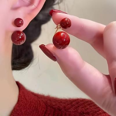 1 Paio di Eleganti Orecchini in Rame con Perla Sintetica Design Semplice Due Modi di Indossare Monachella