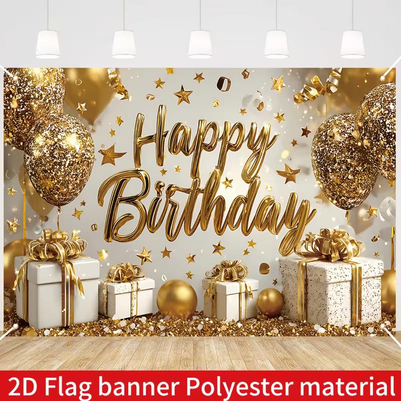2D Shiny Gold Themed Birthday Photo Booth Background Cloth