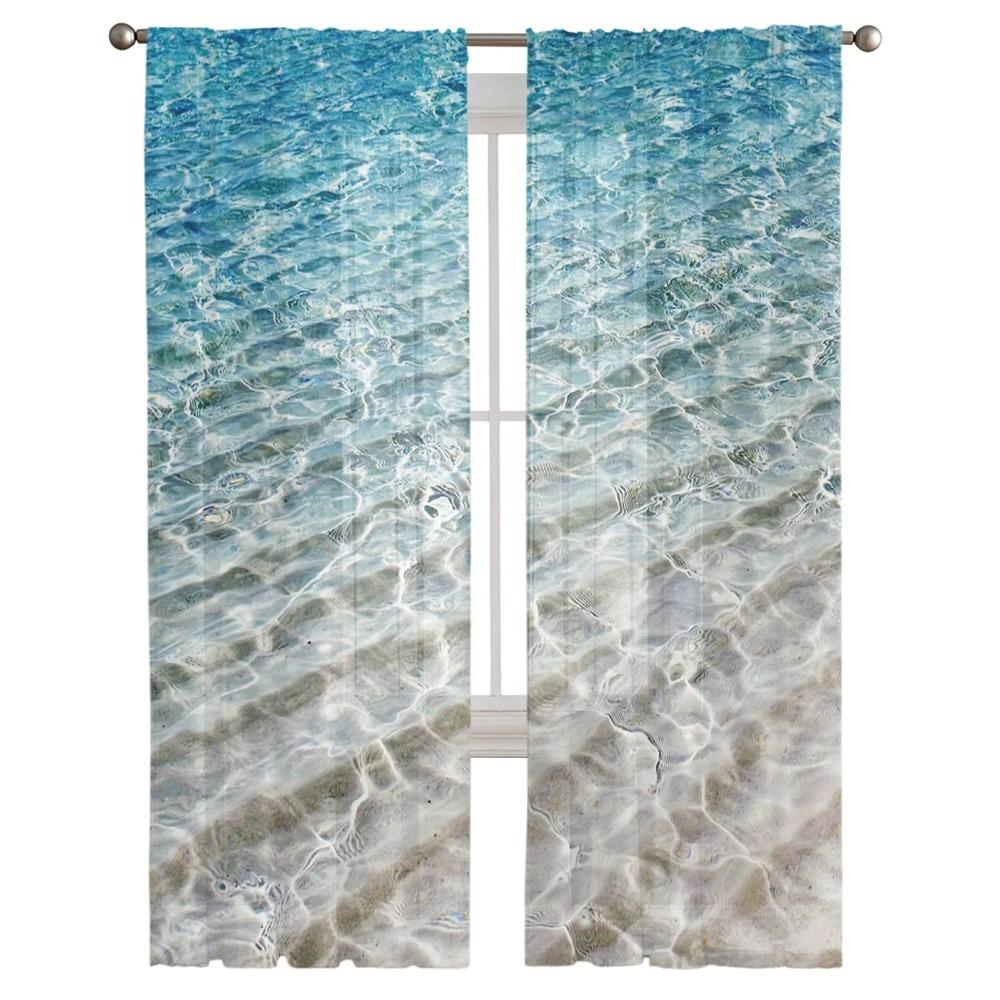 Clear Water On The Beach Drapes for Living Room Bedroom Children Room Kitchen Decor Sheer Window Curtains