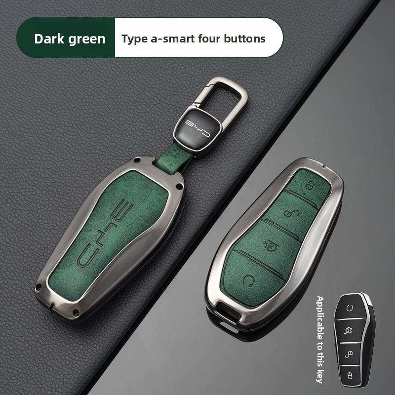 

Metal Leather Car Key Case Protection Cover for BYD Song Plus Atto 3 Seal U QIN DMI Han EV Dolphin Yuan Pro Tang Car Accessories зелений