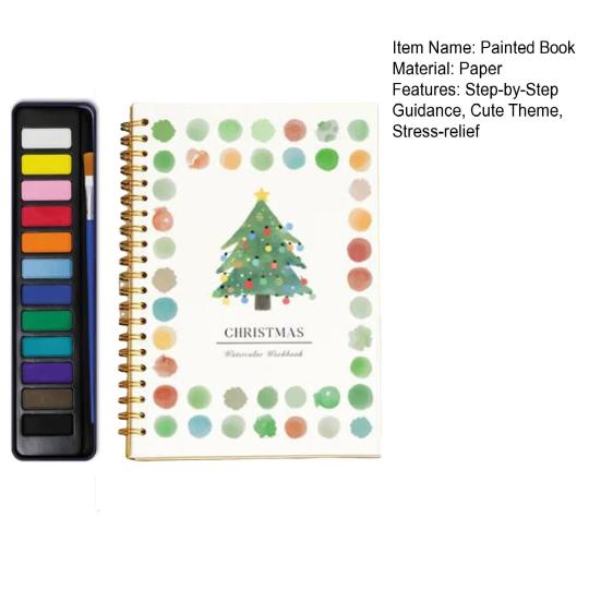 Watercolor Workbook with 12 Colors Pigment Step-by-Step Animal Flower Painting Guide Paper Coloring Book for Learning Techniques Stress Relief