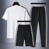 Women's Sporty Three-Piece Set: M-8XL Crew Neck, Short Sleeve with Shorts, Casual Running Attire with Three Stripes for Summer.