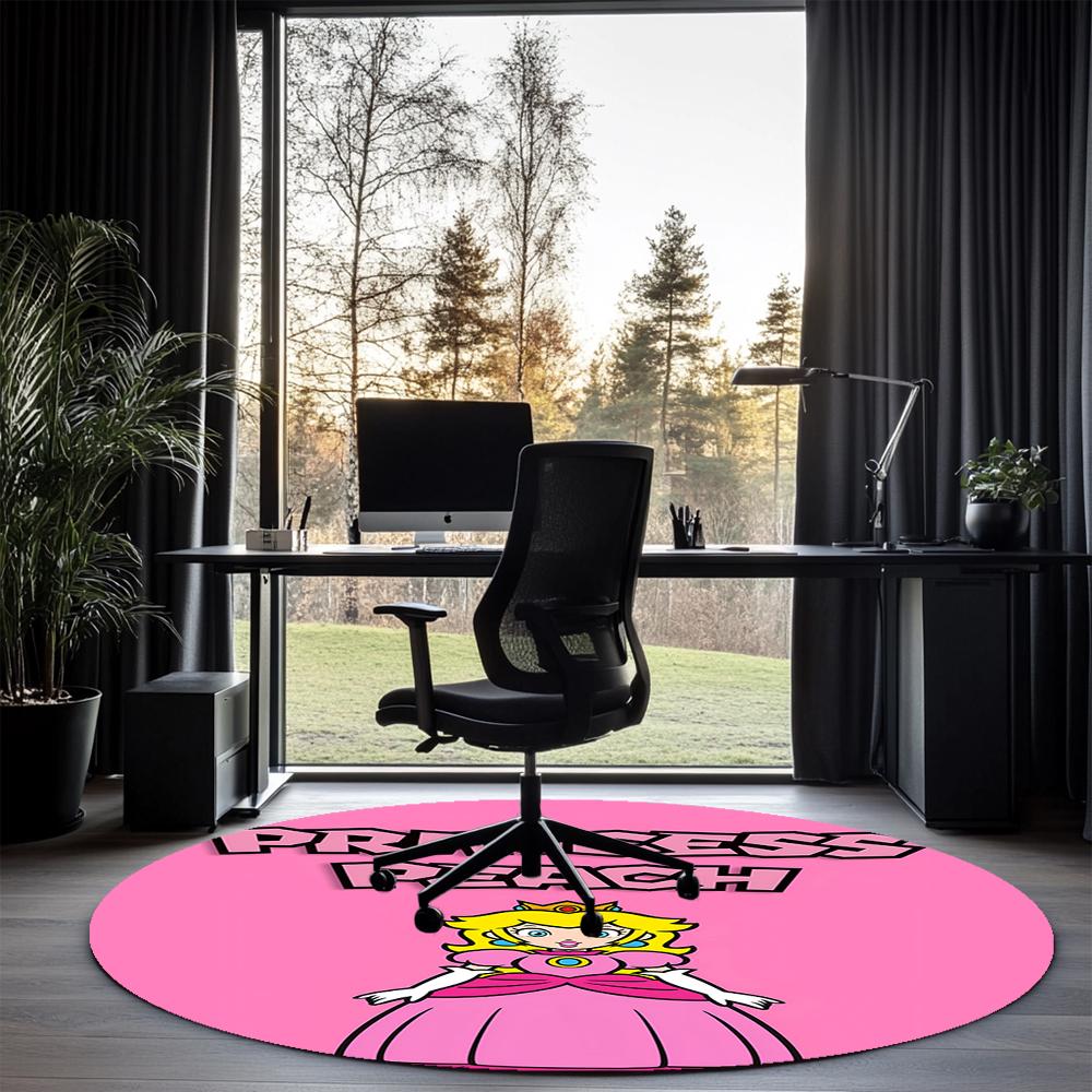 Princess Peach Printed Round Rug Carpet Chair Rug Area Rug Entryway Doormats,for Office Chair Living Room Bedroom Kitchen Room.