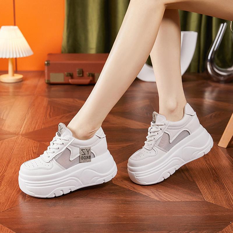 Inner Height-increasing Little White Shoes Women's 2025 Summer New Hollow Mesh Sandals Fashionable Versatile Muffin Thick-soled Women's Shoes