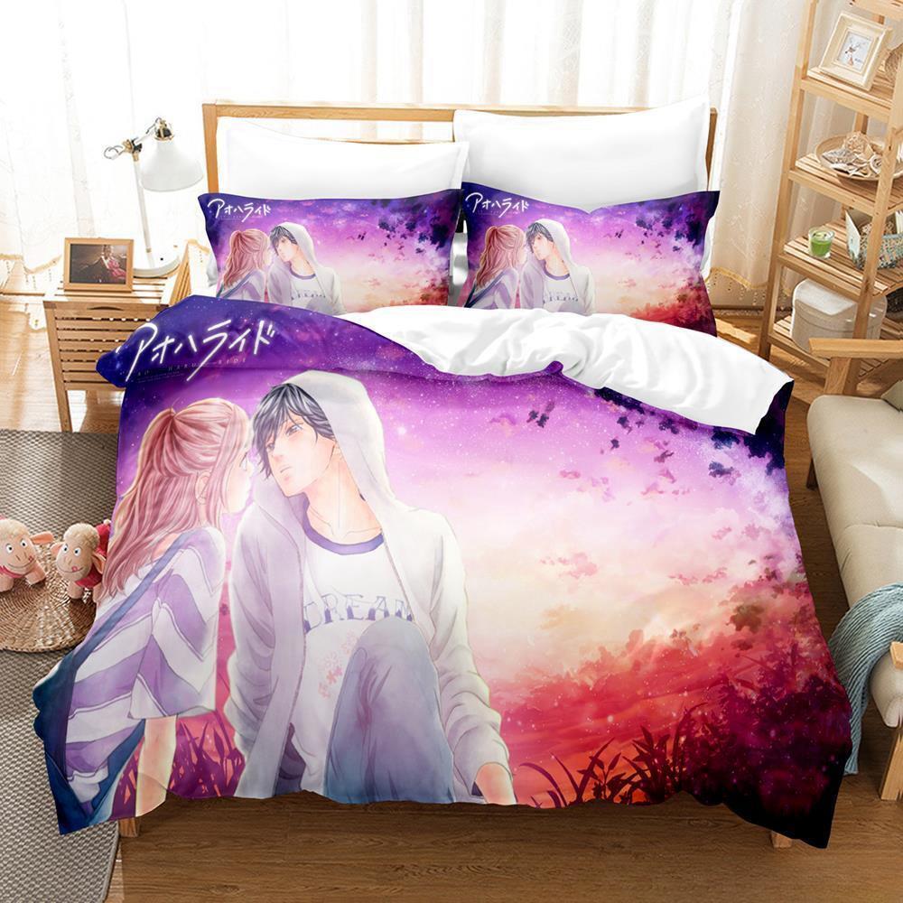 AO HARU RIDE Bettwäsche-Set, Einzel-, Zwillings-, Voll-, Queen- und King-Size-Bettset, Schlafzimmer für Erwachsene und Kinder, Bettbezug-Set, 3D-Druck, Anime-Bettlaken-Set