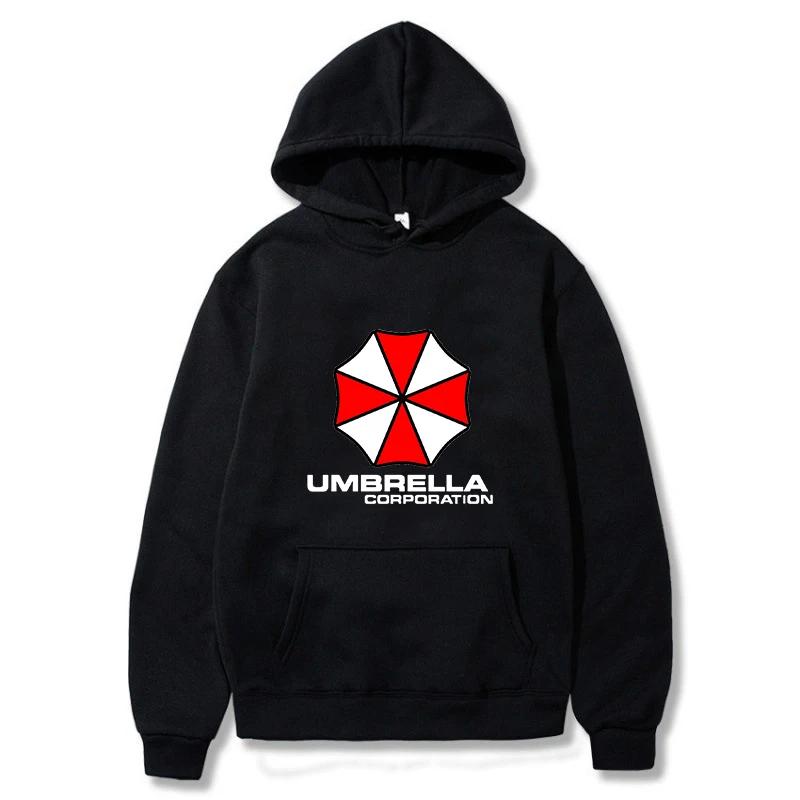 Fashion Loose Sweatshirt Men's Fall and Winter Casual Loose Street Hoodie Creative Red and White Protective Umbrella Printing