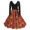 Halloween Print Flare Dress For Damer Langermet Kjole Fritidskjoler