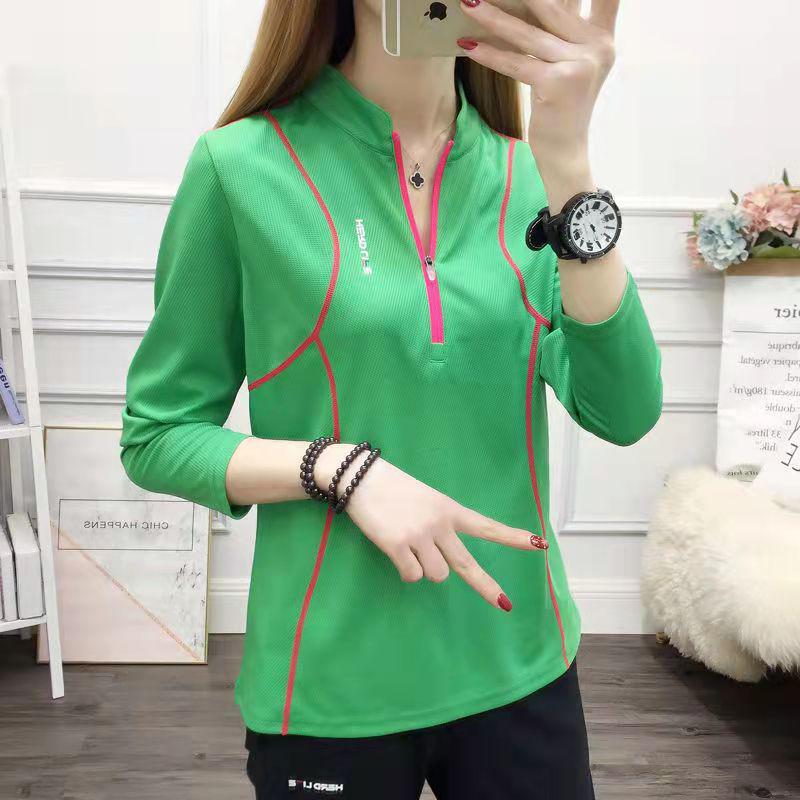 Women's Stand-Up Collar Running Shirt Long Sleeve UV Shirt for Gym Yoga Fitness Training