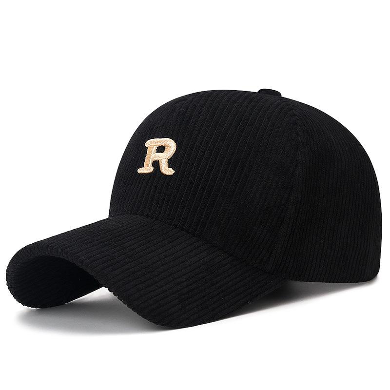 Herbst/Winter Koreanischer Stil Cord-Baseballkappe mit 3D-Buchstabe 'R' - Einfarbig, Hartes Schild, Verstellbar, Modisch