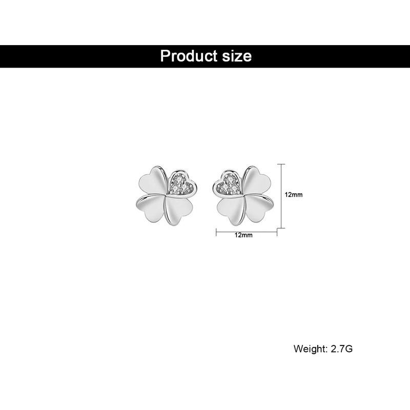Cercei 925 Sterling Silver Clover Stud Earrings with Zirconia, Hypoallergenic, 9x9mm
